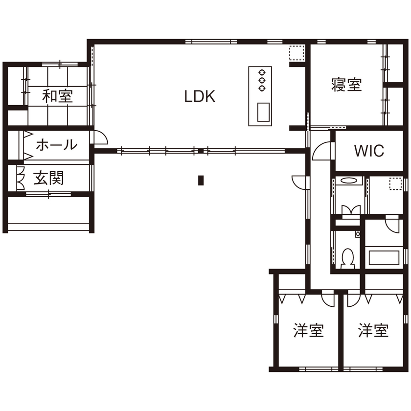 紀の国住宅 【和歌山県/2000万円台/間取り有】南側の大開口や高い勾配天井が開放的。山の眺望と太陽の光を導く平屋の家の間取り図（4LDK）1階