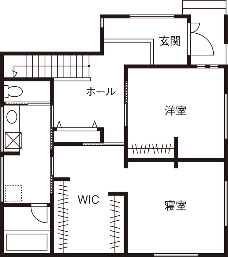紀の国住宅 【和歌山県/間取り有】眺望と暮らしやすい動線を大切に。LDKから海の絶景を望むリゾートホテルのような家の間取り図（2LDK）1階