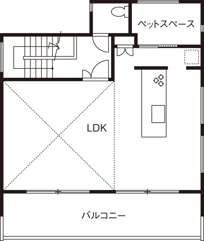 紀の国住宅 【和歌山県/間取り有】眺望と暮らしやすい動線を大切に。LDKから海の絶景を望むリゾートホテルのような家の間取り図（2LDK）2階