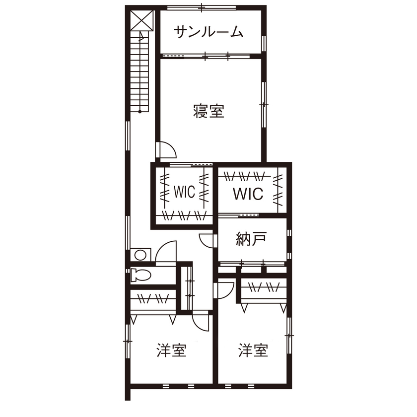 紀の国住宅 【和歌山/間取り図有】素材の質感を大切に。動線や収納、温熱環境にもこだわった唯一無二の家の間取り図（4LDK）2階