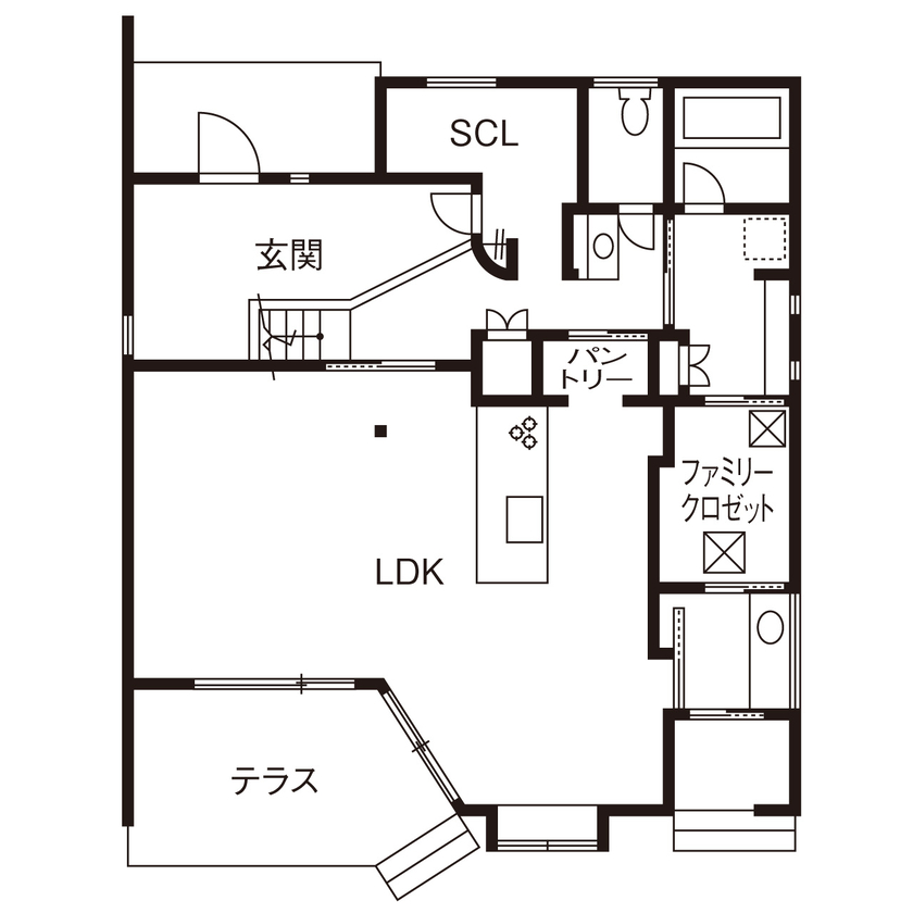 紀の国住宅 【和歌山/間取り図有】眺望や素材感を大切に。快適に暮らせる工夫が詰まった三角屋根の住まいの間取り図（2LDK）1階