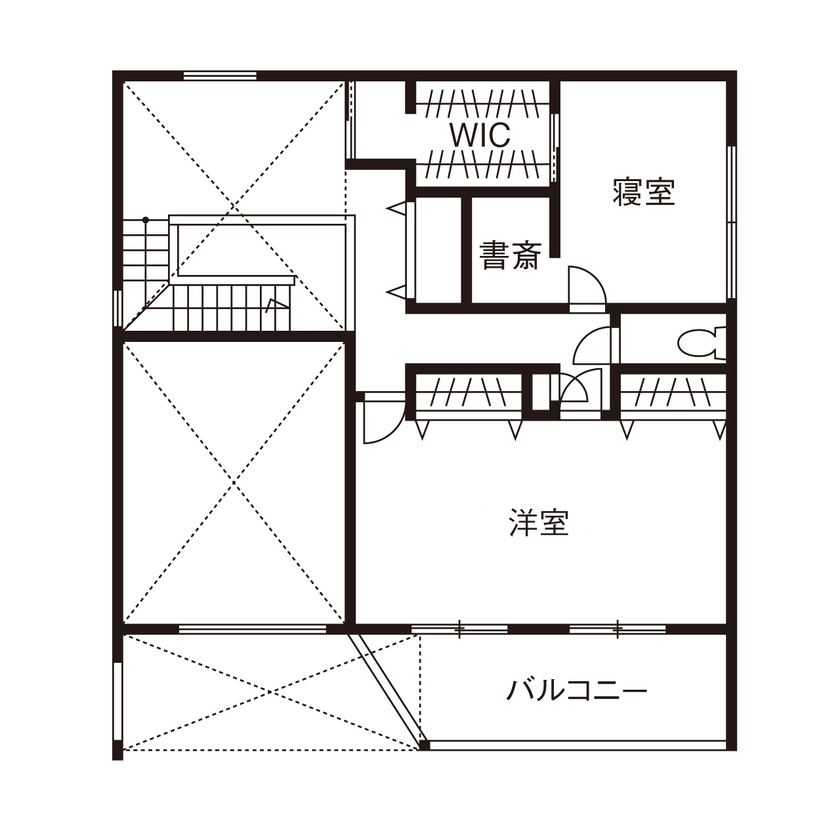 紀の国住宅 【和歌山/間取り図有】眺望や素材感を大切に。快適に暮らせる工夫が詰まった三角屋根の住まいの間取り図（2LDK）2階