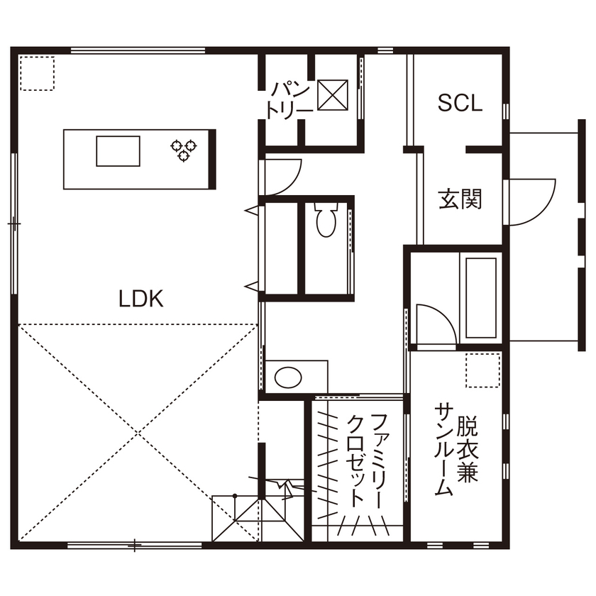 紀の国住宅 【和歌山県/間取り有】広い庭と繋がる開放的なLDKが魅力。生活動線にこだわった毎日の家事がはかどる住まいの間取り図（3LDK）1階