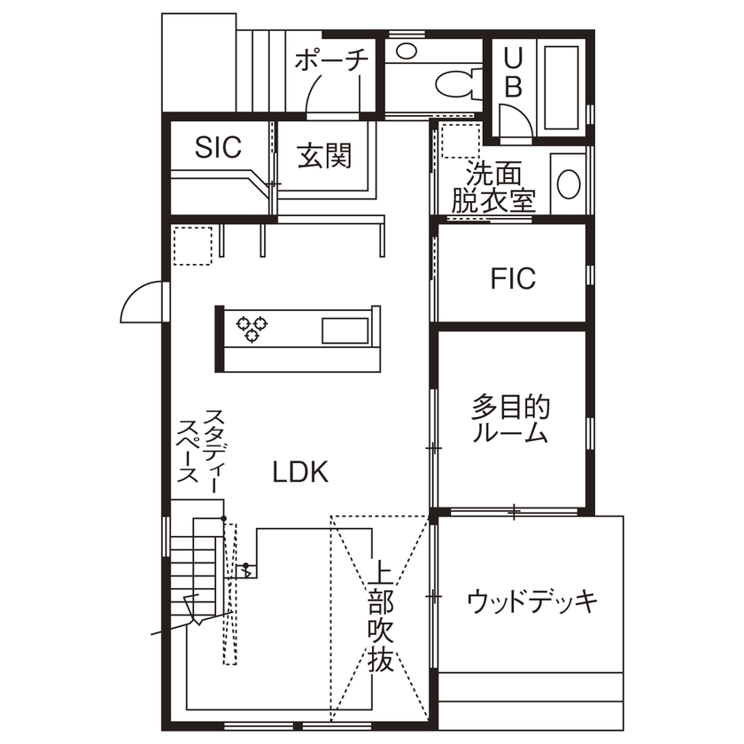 ＳＵＤＯホーム　須藤建設 【2000万円台前半｜42.2坪｜アウトドアリビング】忙しくてもすっきり片付く、子育て世代の家 ※間取り有※の間取り図（4LDK）1階