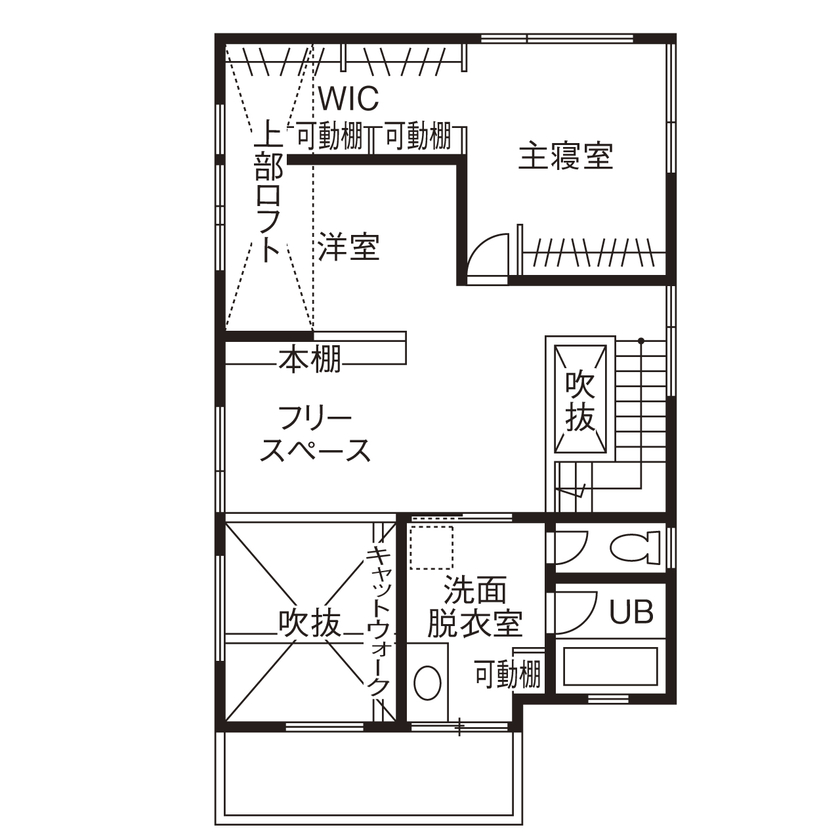 ＳＵＤＯホーム　須藤建設 【2000万円台後半｜39.6坪｜キャットウォーク】自然素材と開放感。家族と猫が幸せに暮らす家 ※間取り有※の間取り図（1LDK）2階