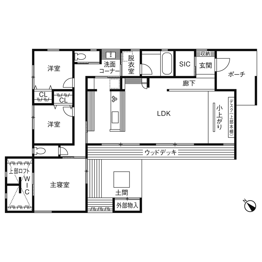 ＳＵＤＯホーム　須藤建設 【2000万円台後半｜32.6坪｜平屋】視線を気にせず、家族もゲストものびのびと。開放感と自由を楽しむ家の間取り図（3LDK）１階