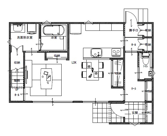 カスケの家　（カスケホーム） 理想は「工場のような外観」。かっこよさと温かさを併せ持つ、インダストリアルな家の間取り図（3LDK）1階