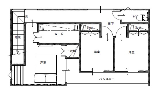 カスケの家　（カスケホーム） 理想は「工場のような外観」。かっこよさと温かさを併せ持つ、インダストリアルな家の間取り図（3LDK）2階