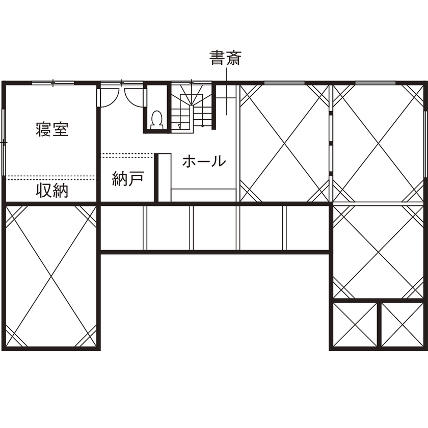 ソラマド埼玉 【中庭／吹き抜け／間取り有】コの字型キッチンとリビング直結の中庭、家族やゲストが自然と集まる明るい家の間取り図（2LDK）2階