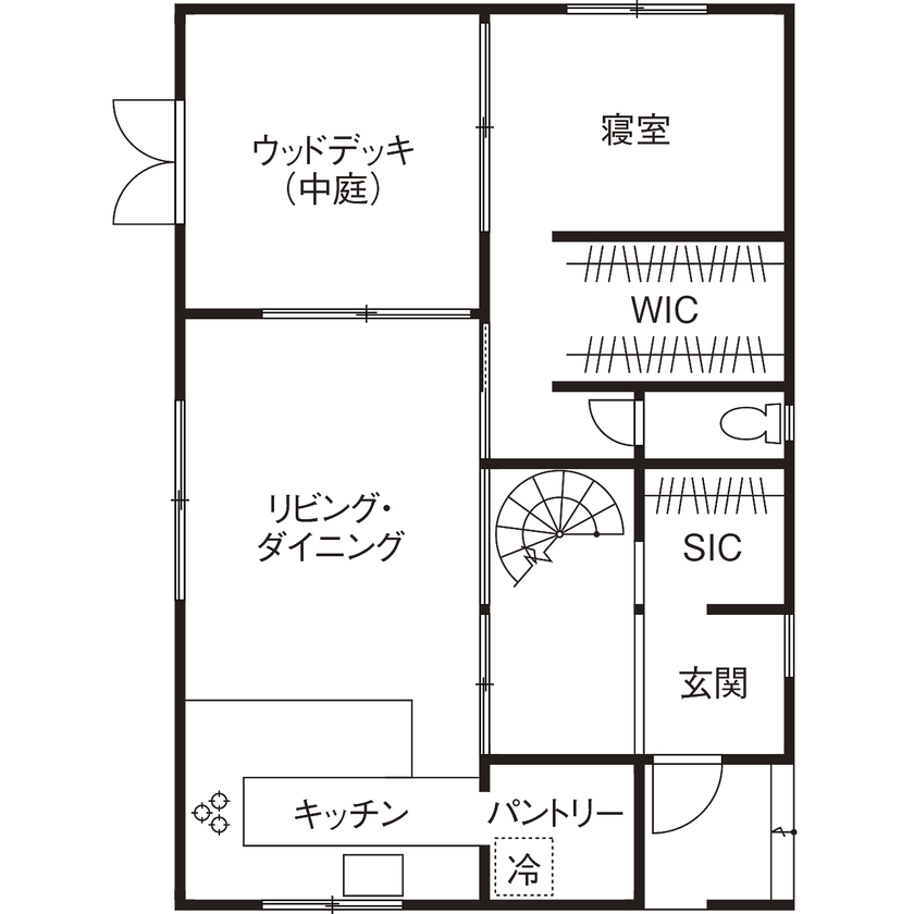 ソラマド埼玉 【 2000万円台／中庭／吹き抜け／間取り有】吹き抜けに張った大きなハンモックは、家族の大好きな遊び場の間取り図（2LDK）1階