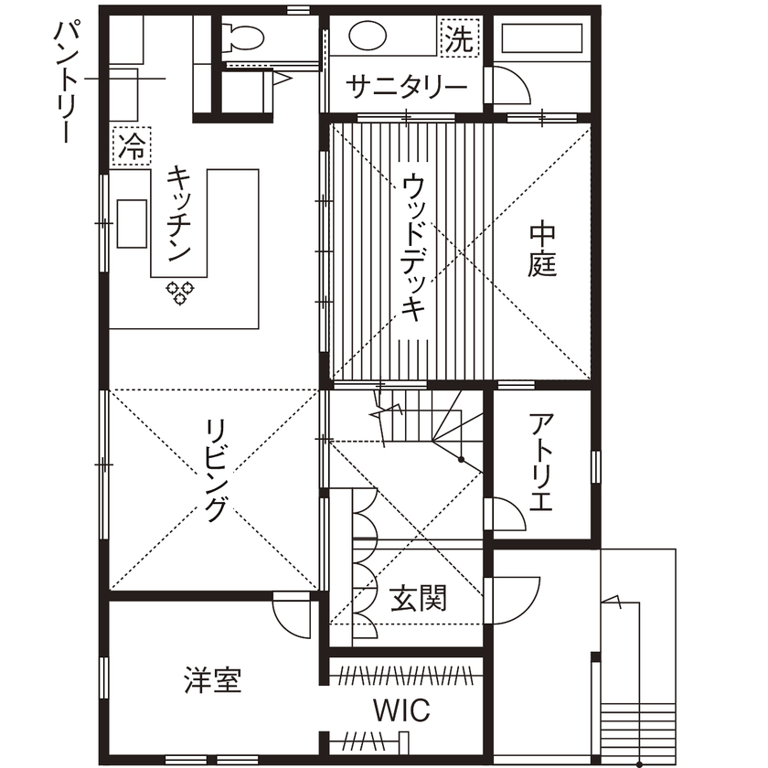 ソラマド埼玉 【中庭／吹き抜け／間取り有】理想だった中庭のある暮らしを満喫。きめ細かなアフターフォローにも大満足! の間取り図（2LDK）1階