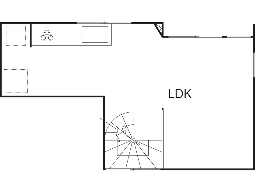 １０１０ｈｏｕｓｅ（安藤工務店） 【リビング階段/1860万円/24坪/間取り有】住宅密集地に光を取り込む、らせん階段を取り入れた開放的な空間の間取り図（2LDK）2階