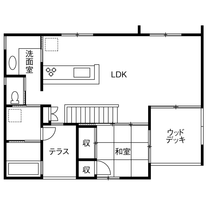１０１０ｈｏｕｓｅ（安藤工務店） 【リビング階段/1500万円～2000万円/30坪台/間取り有】光と風を巧みに取り込む、ビルトインガレージの家の間取り図（4LDK）2階