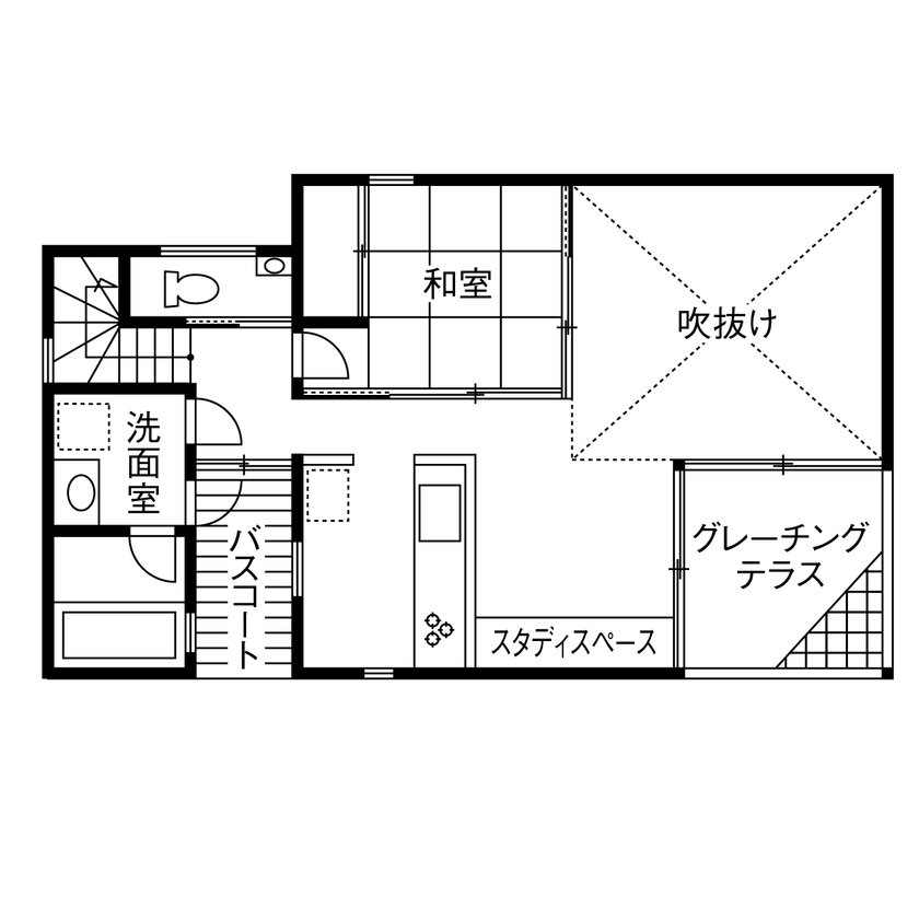 １０１０ｈｏｕｓｅ（安藤工務店） 【ビルトインガレージ/1780万円/32坪/間取図有】道路に面した角地でも外は閉じ、内に解放感ある寛ぎの家の間取り図（4LDK）2階