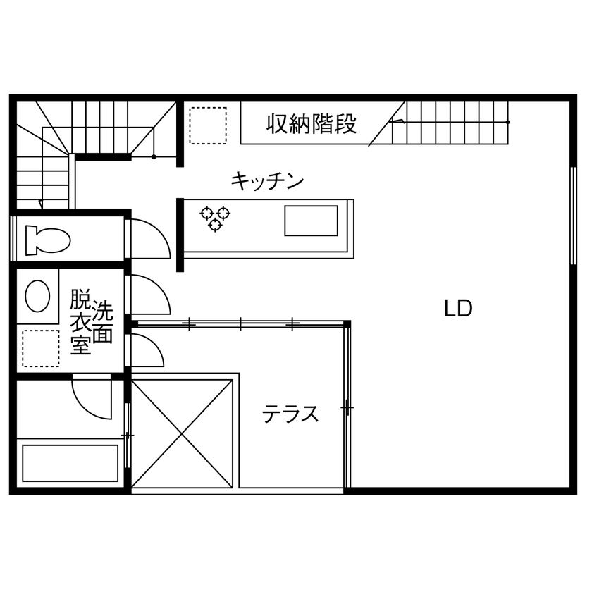 １０１０ｈｏｕｓｅ（安藤工務店） 【1690万円／28坪／間取り有】外に閉じ、中庭やテラスから光を取り入れる。周囲を気にせず寛げる家の間取り図（3LDK）2階