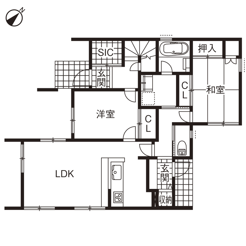 １０１０ｈｏｕｓｅ（安藤工務店） 【2855万円/43坪/間取り有】付かず離れずの距離感が心地いい。お互いの生活を尊重した完全分離二世帯住宅の間取り図（4LLDDKK＋ロフト）1階