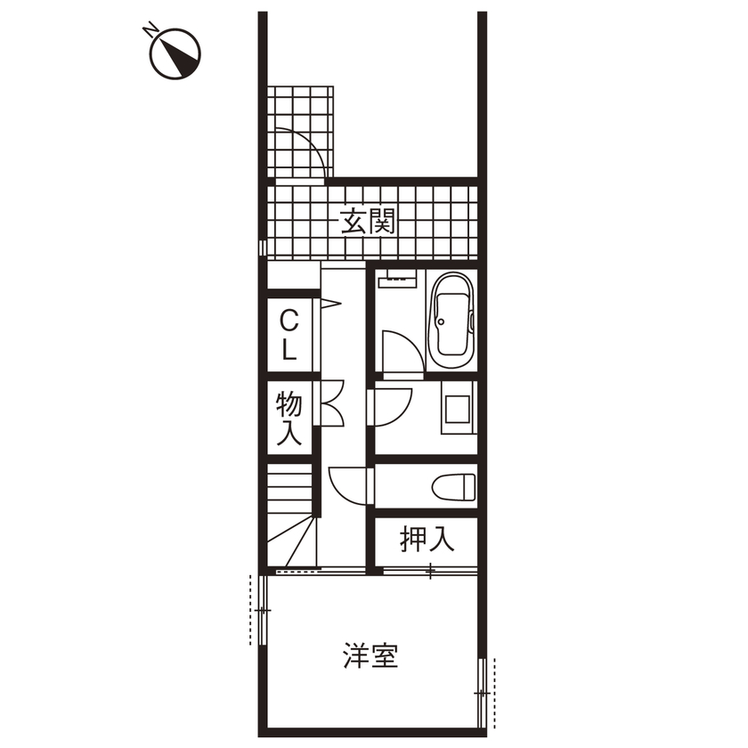 １０１０ｈｏｕｓｅ（安藤工務店） 【33坪/間取り図有/家事ラク動線】狭小の間口でも建築家の巧みな設計で広々ガレージ＆テラスも実現！の間取り図（4LDK）1階
