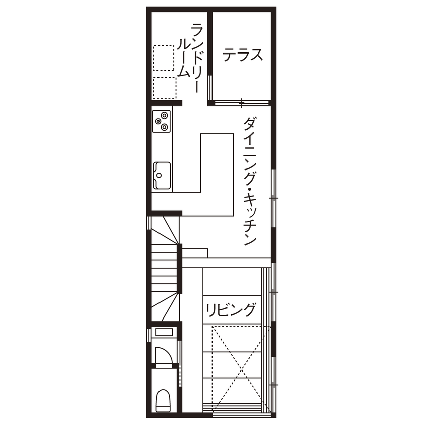 １０１０ｈｏｕｓｅ（安藤工務店） 【33坪/間取り図有/家事ラク動線】狭小の間口でも建築家の巧みな設計で広々ガレージ＆テラスも実現！の間取り図（4LDK）2階
