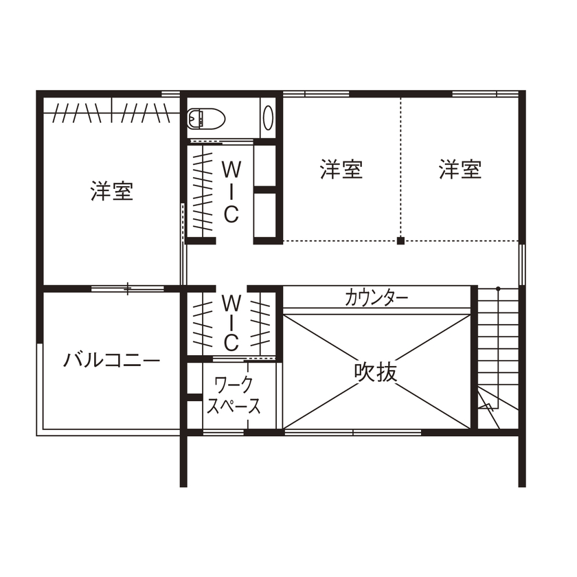 １０１０ｈｏｕｓｅ（安藤工務店） 【2000万円台/30坪/間取図有/東京ゼロエミ住宅】フレキシブルな空間設計で家族の形に寄り添う省エネ住宅の間取り図（3LDK＋畳コーナー）2階