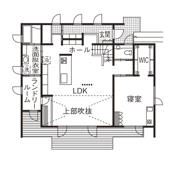 島野工務店 【間取り図有】開放的な空間を実現。更に光熱費も抑えた省エネの暮らしの間取り図（4LDK）1階