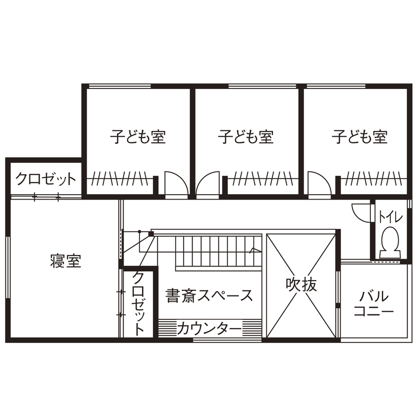 KEIJI一級建築士事務所 【京都市・2000万円台・間取り図・30坪台】スキップフロアを利用したおしゃれな書斎と家事がラクになる動線の間取り図（4LDK＋書斎）2階