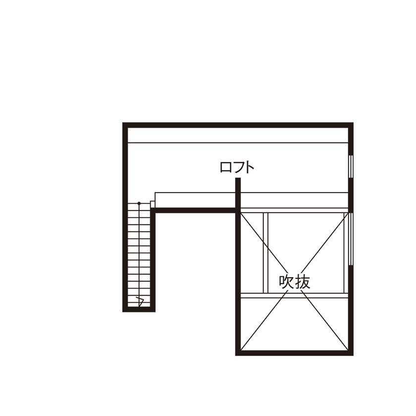 KEIJI一級建築士事務所 【W断熱・2階LDK・4000万円台・50坪台・二世帯住宅】天井梁を工夫 愛猫も子どもものびのびアトリエのある家の間取り図（2LDK+1DK+工房）ロフト