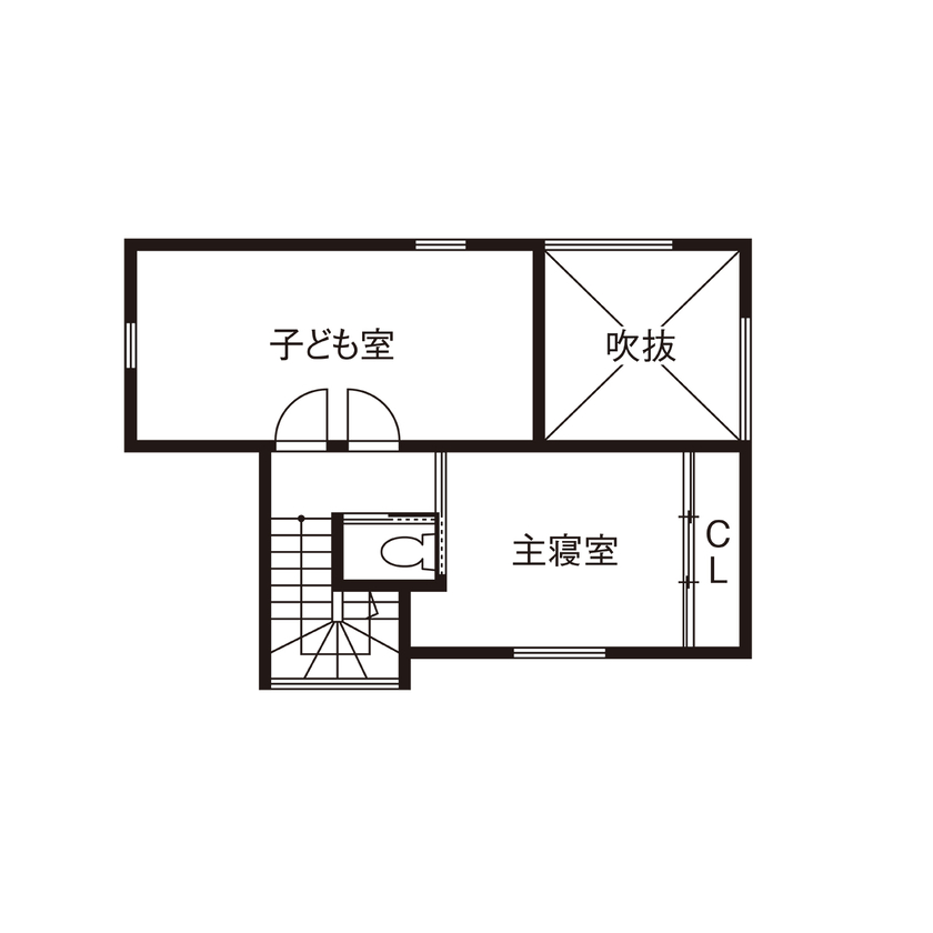KEIJI一級建築士事務所 【W断熱・間取り図・2000万円台・28坪】夏涼しく、冬は暖か。吹き抜け大空間で、子育て家族も愛犬も快適にの間取り図（2LDK）2階