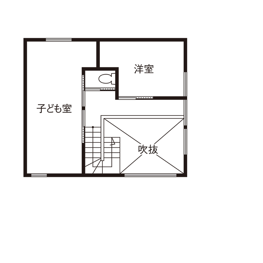 KEIJI一級建築士事務所 【W断熱・太陽光発電・間取り図・3000万円台】生活感を隠してスタイリッシュに。1階で暮らしが完結する家の間取り図（4LDK）2階