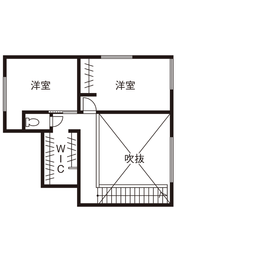 KEIJI一級建築士事務所 【吹き抜け・小上がり・間接照明】空の見える高窓がお気に入り。高性能+床暖房で冬暖かく、光熱費も削減の間取り図（2LDK）2階