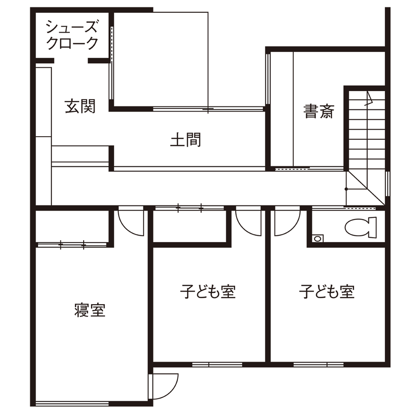 KEIJI一級建築士事務所 【W断熱・2階LDK・和モダン】自然を愛で、家族でなごむ。趣味スペースも充実した、豊かな時間を過ごせる家の間取り図（5K以上）1階