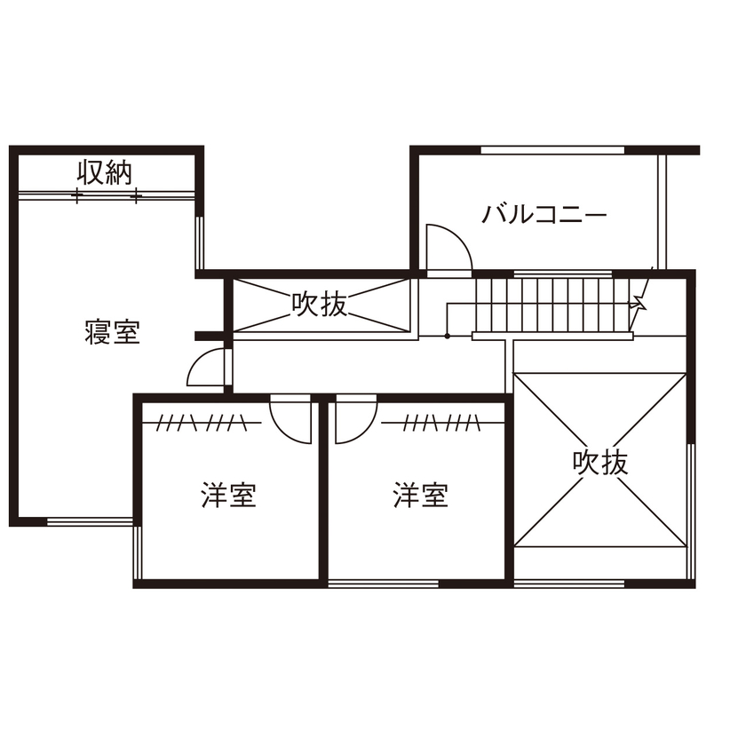 KEIJI一級建築士事務所 【京都・2000万円台・30坪・間取り有】1階で暮らしが完結。家事動線にこだわったホテルライクな吹抜けの家の間取り図（3LDK）2階