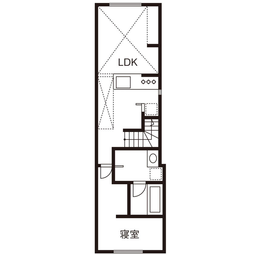 KEIJI一級建築士事務所 【京都・2000万円台・26坪・間取り有】京都ならではの敷地に2階建て。設計士の配慮が詰まった収納多彩な家の間取り図（2LDK＋ロフト）2階