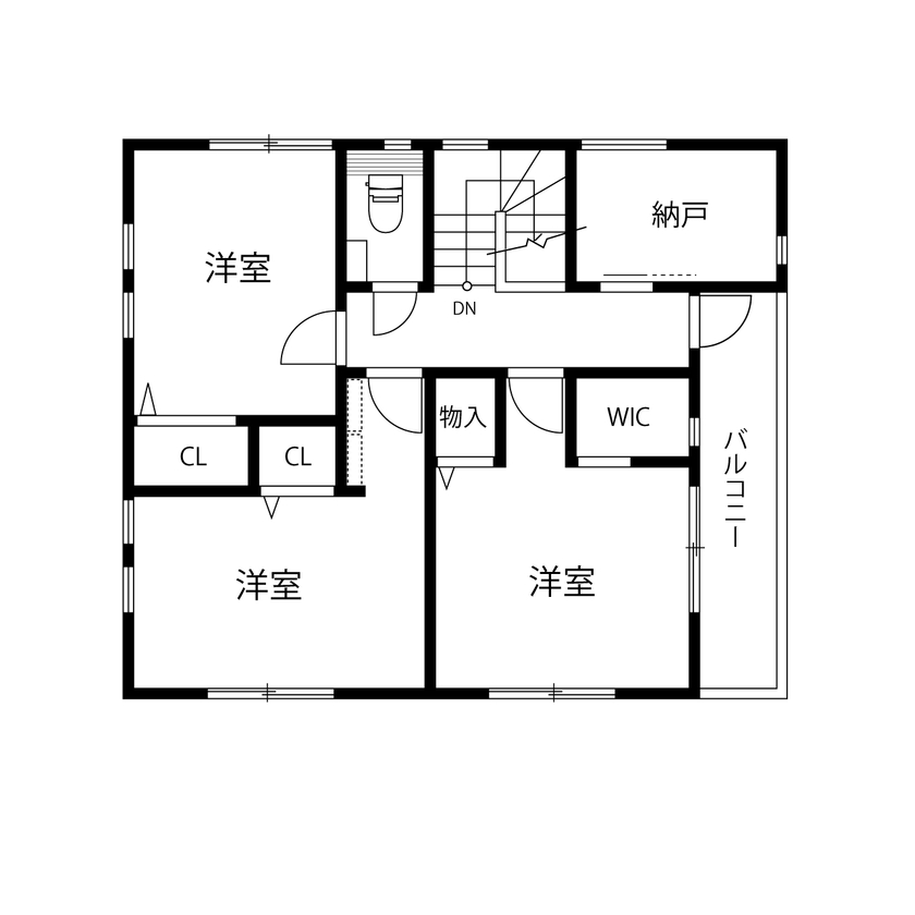 ダイヤビルト 【間取り図有/30坪台/パントリー/和モダン】世代を超え愛着を受継ぐ、 たっぷり採光・効率的な家事導線の家の間取り図（4LDK）2階
