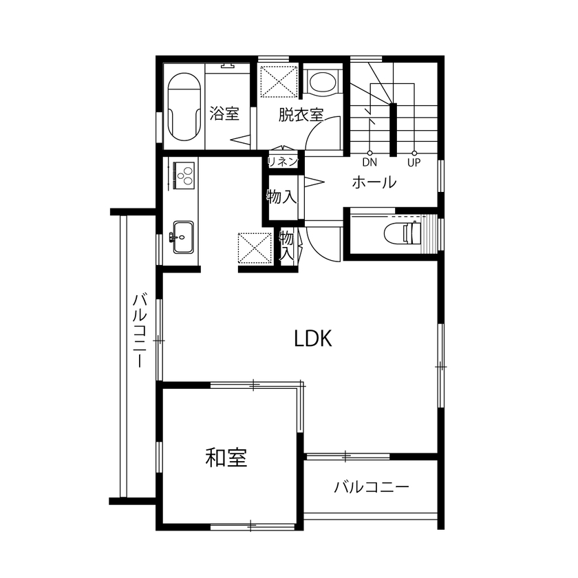 ダイヤビルト 【間取り/3階建て/ビルトインガレージ】光の射すL字型バルコニー。プライバシーにも配慮したガレージハウスの間取り図（4LDK）2階
