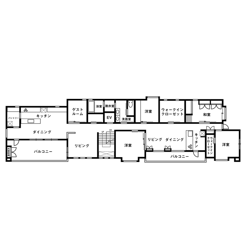 ダイヤビルト 【間取り/二世帯住宅/吹き抜け/書斎】程よい距離感を保ちながら、つながりを大切にできる二世帯の住まいの間取り図（5K以上）1階