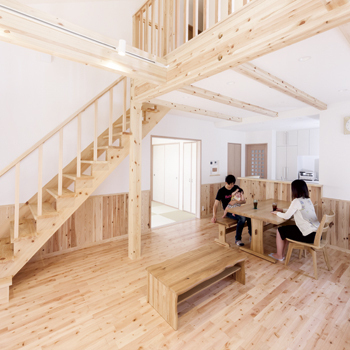 池田建設　oh!!one house. 無垢の木をたっぷり使ってもメンテナンス簡単！機能的で家事ラクなログハウス風の住まいの建築実例画像3