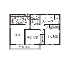 池田建設　oh!!one house. 大人可愛く、お掃除しやすいコンパクトサイズの住まい。プライベート空間にも予算をかけて1000万円台で実現の間取り図（4LDK）２階