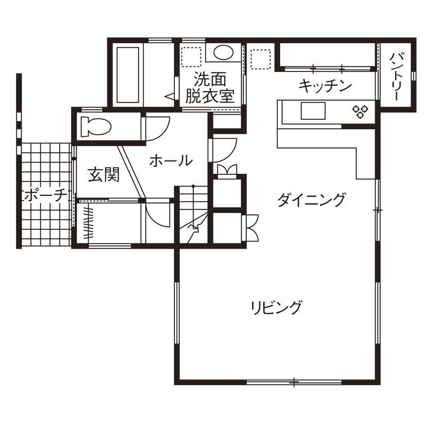 池田建設　oh!!one house. 【三重県/間取り図】デザインにこだわったカッコいい2階建て！趣味を楽しむ防音室のあるおしゃれな実例の間取り図（3LDK）１階