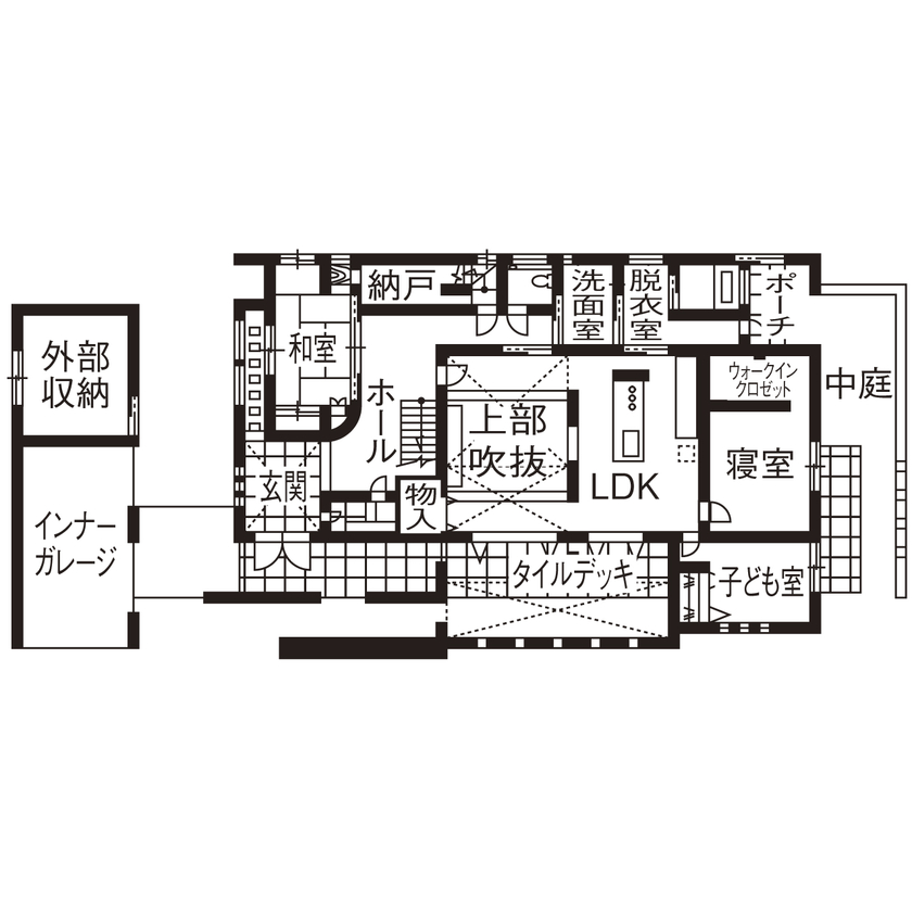 池田建設　oh!!one house. 【三重県/間取り図/ビルトインガレージ】上質な質感がもたらすゆとりのある生活。ホテルライクな平屋実例の間取り図（4LDK）１階