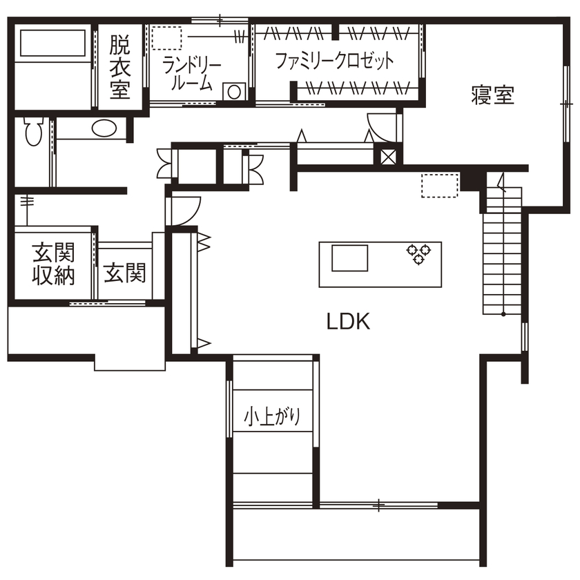 池田建設　oh!!one house. 【松阪市｜30坪台｜間取り有】黒＆グレーのインテリアがオシャレ。平屋的に暮らせるホテルライクな家の間取り図（3LDK）１階