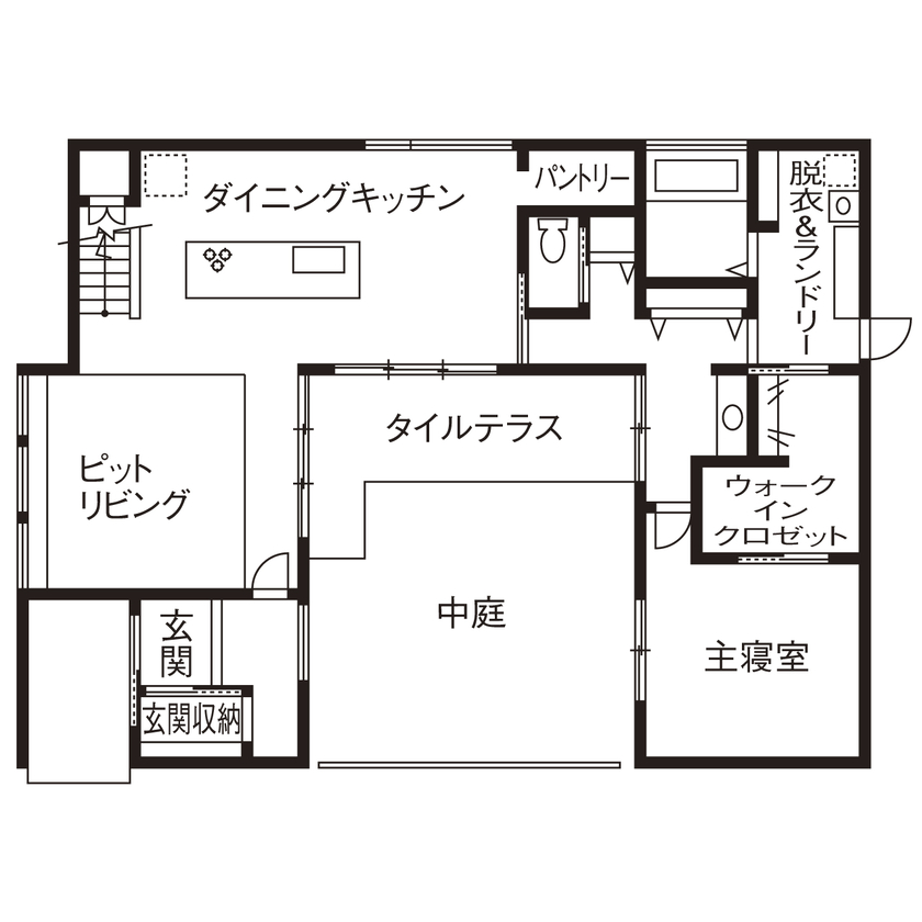 池田建設　oh!!one house. 【松阪市｜30坪台｜2000万円台｜間取り有】プライベートな中庭でBBQ！こもり感のあるピットリビングの家の間取り図（3LDK）１階