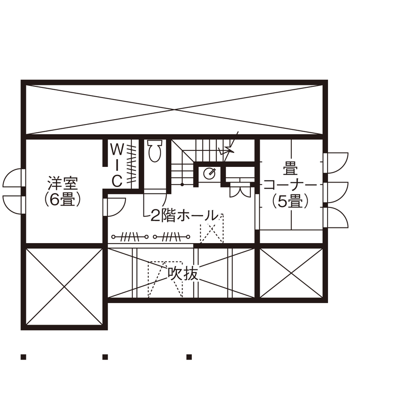 菅原工務店 【平屋風の佇まい｜大屋根の家｜4LDK｜3000～3499万円】勾配を利用した天窓の採光や吹き抜けが開放感を演出の間取り図（4LDK）2階