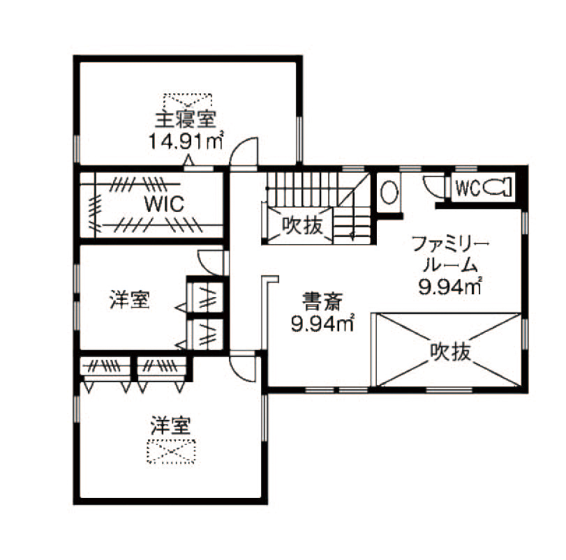 竹内建設 【札幌市/二世帯/ナチュラル】無垢材を使った自然素材に包まれる家の間取り図（4LDK）２階