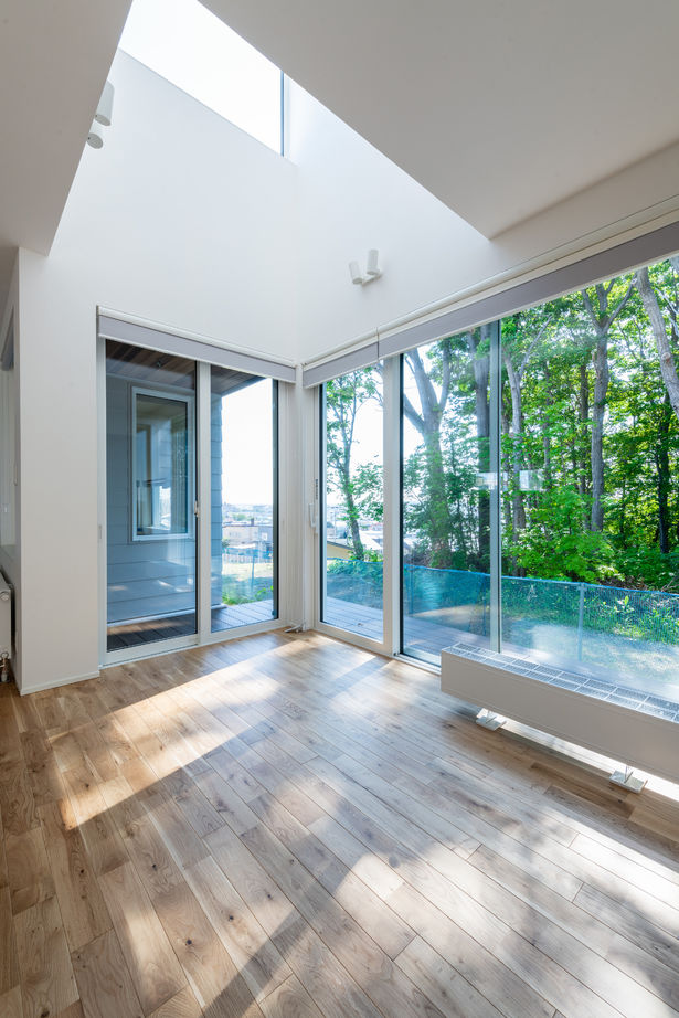 竹内建設 【札幌市/2000万円台/ピクチャーウインドウ×吹き抜け】木の素材感と光、借景を楽しむ家の建築実例画像2