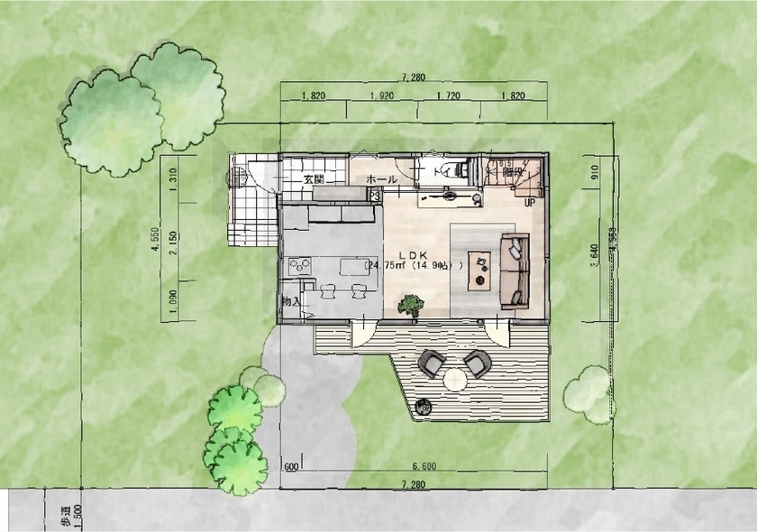 竹内建設 【札幌市/2000万円台/シンプルモダン】とことん北海道にこだわった夫婦のコンパクトな家の間取り図（1LDK）１階