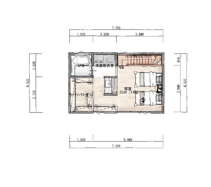 竹内建設 【札幌市/2000万円台/シンプルモダン】とことん北海道にこだわった夫婦のコンパクトな家の間取り図（1LDK）2階