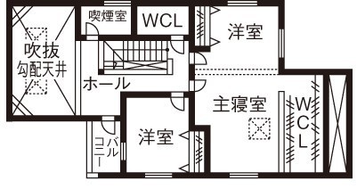 竹内建設 【札幌市/ビルトインガレージ/吹き抜け】楽しめるカフェ風の家の間取り図（4LDK）２階