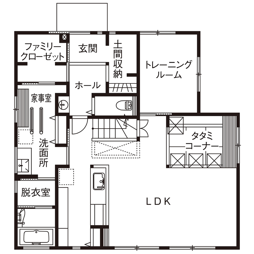 タケイハウジング 【奈良/2000万円台/間取り有】ゆとりのリビングで子育て。上品ナチュラルな木の家の間取り図（4LDK＋S）１階