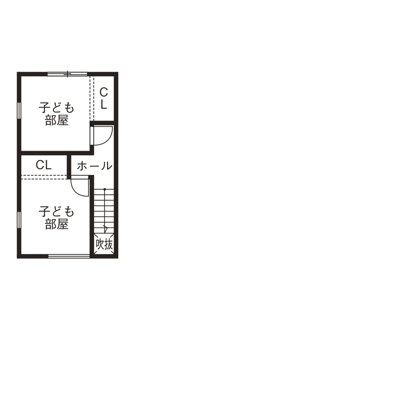 ワコーハウジング 【2000～2499万円・平屋・34坪】リビングを中心にそれぞれの部屋がつながる、平屋プラスαの1.5階建ての家の間取り図（4LDK）2階