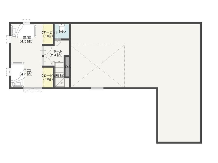 ワコーハウジング 開放感のあるLDKに複数の「居場所」をつくった1.5階の平屋。同じ空間で家族がそれぞれの時間を楽しめるの間取り図（3LDK＋収納ルーム）1.5階